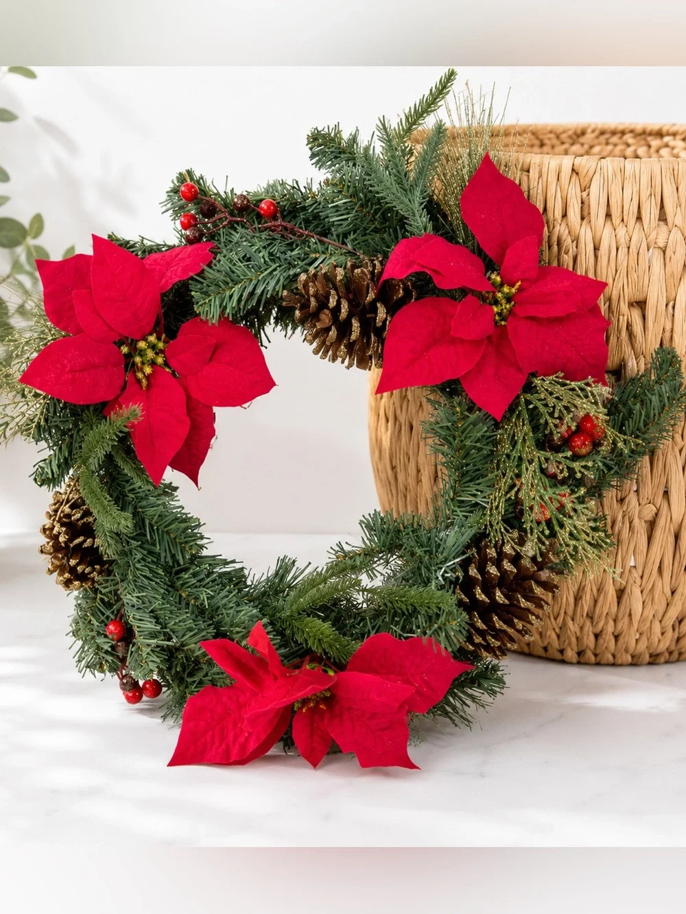 New Christmas Wreath Festive Red Poinsettia Holiday Wreath by old time pottery